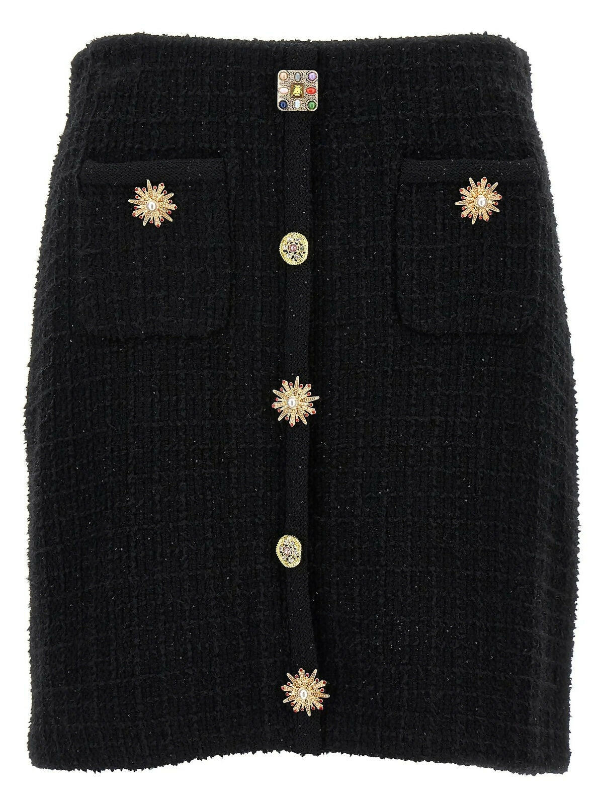 Self-Portrait, Embellished Button Knitted Mini Skirt