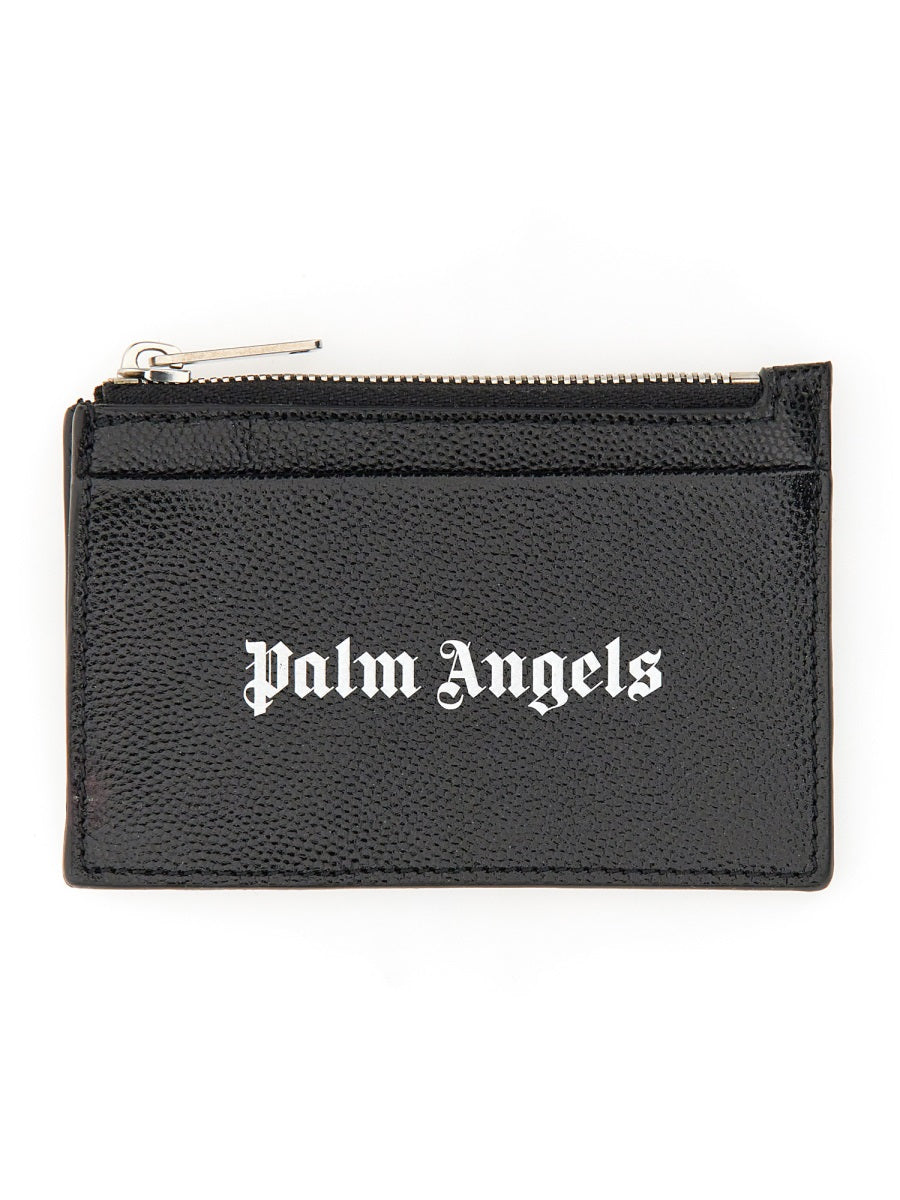 Palm Angels, Men's Black Logo-print Leather Card Holder