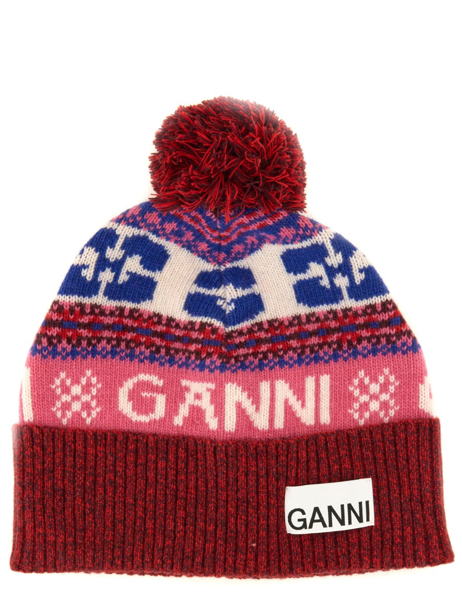 Ganni, Graphic Wool Scarf In Bun