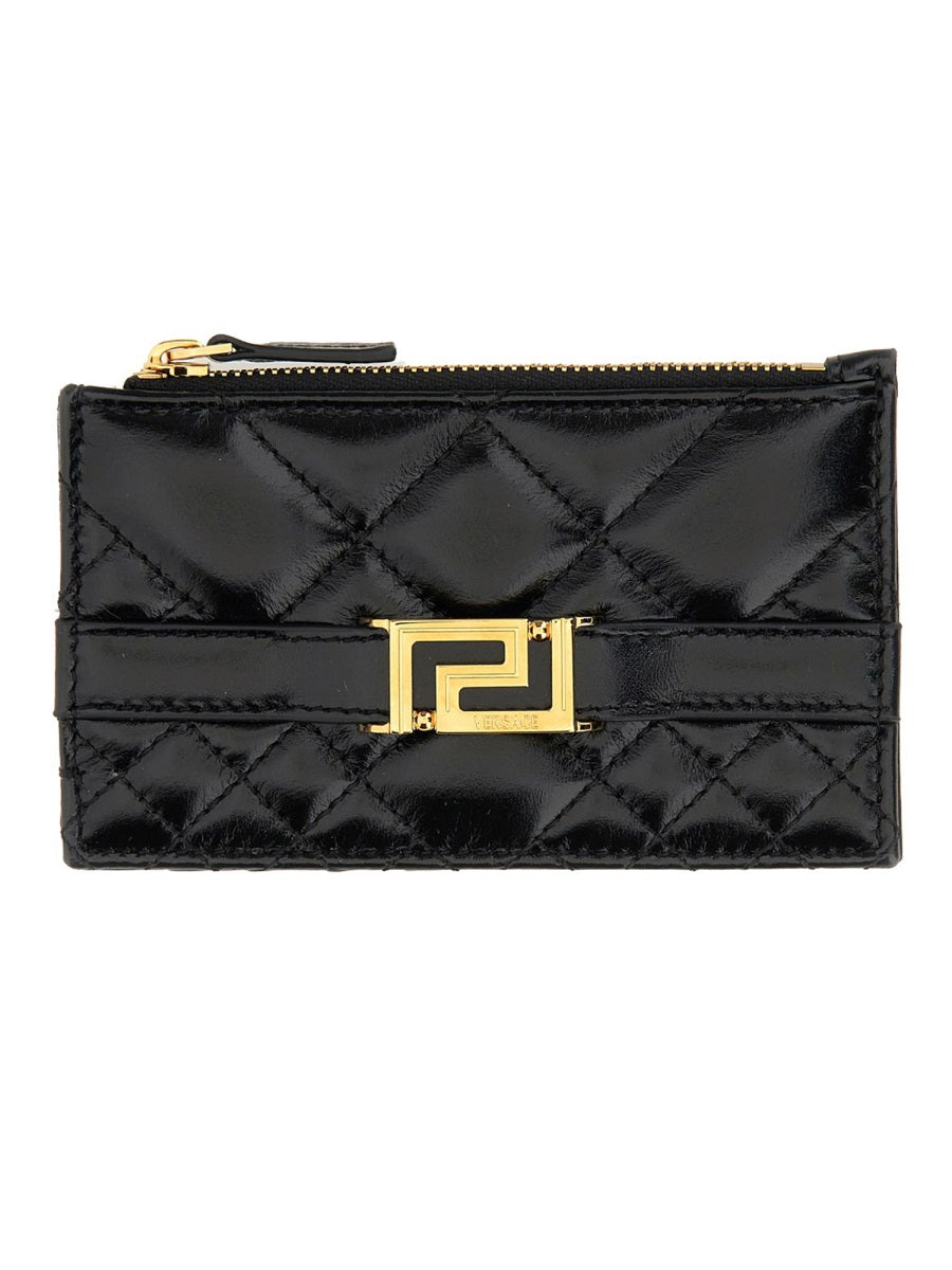 Versace, Greca-Plaque Diamond-Quilted Leather Wallet