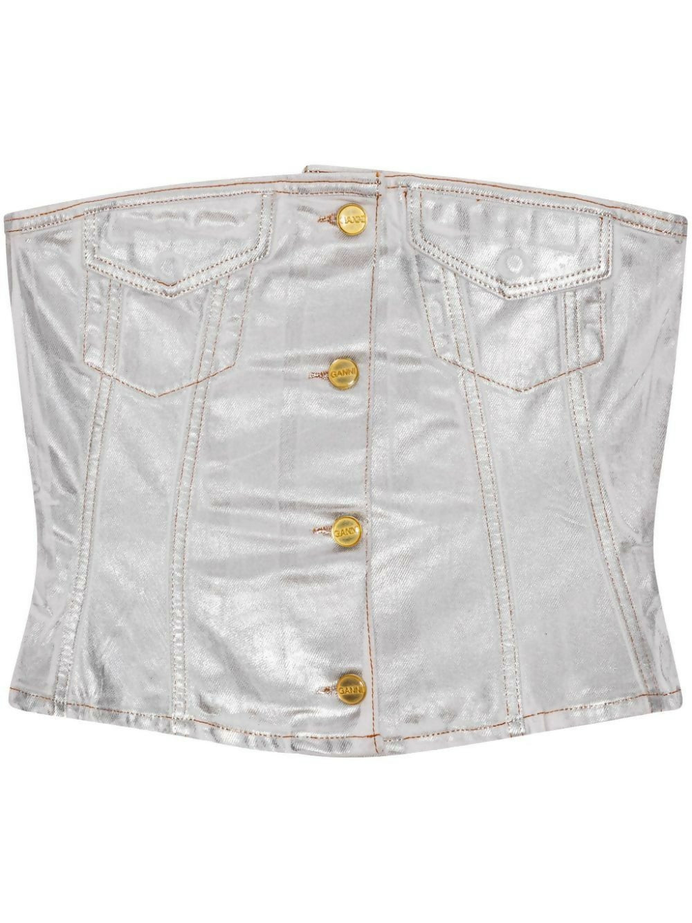 Ganni Metallic Denim Top