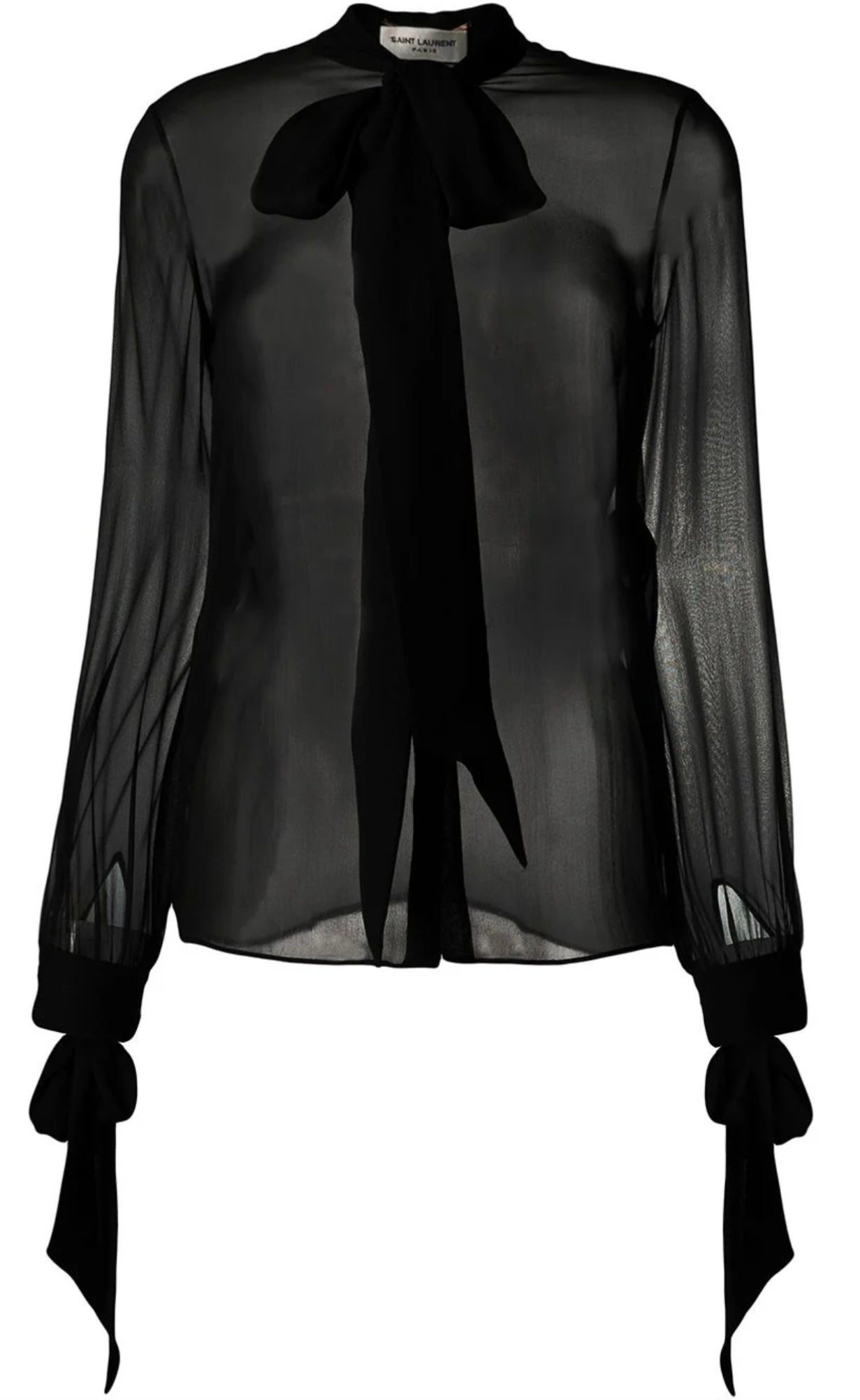 Saint Laurent, Bow Detailed Long-Sleeved Blouse