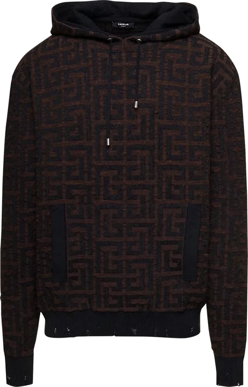 Balmain, Monogram-Jacquard Cotton Hoodie