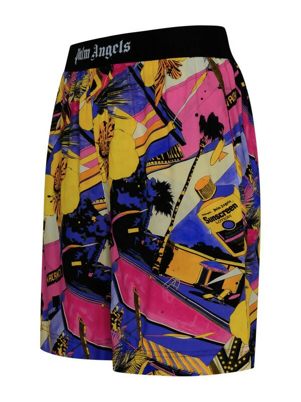 Palm Angels, Bermuda Shorts in Multicolored Viscose