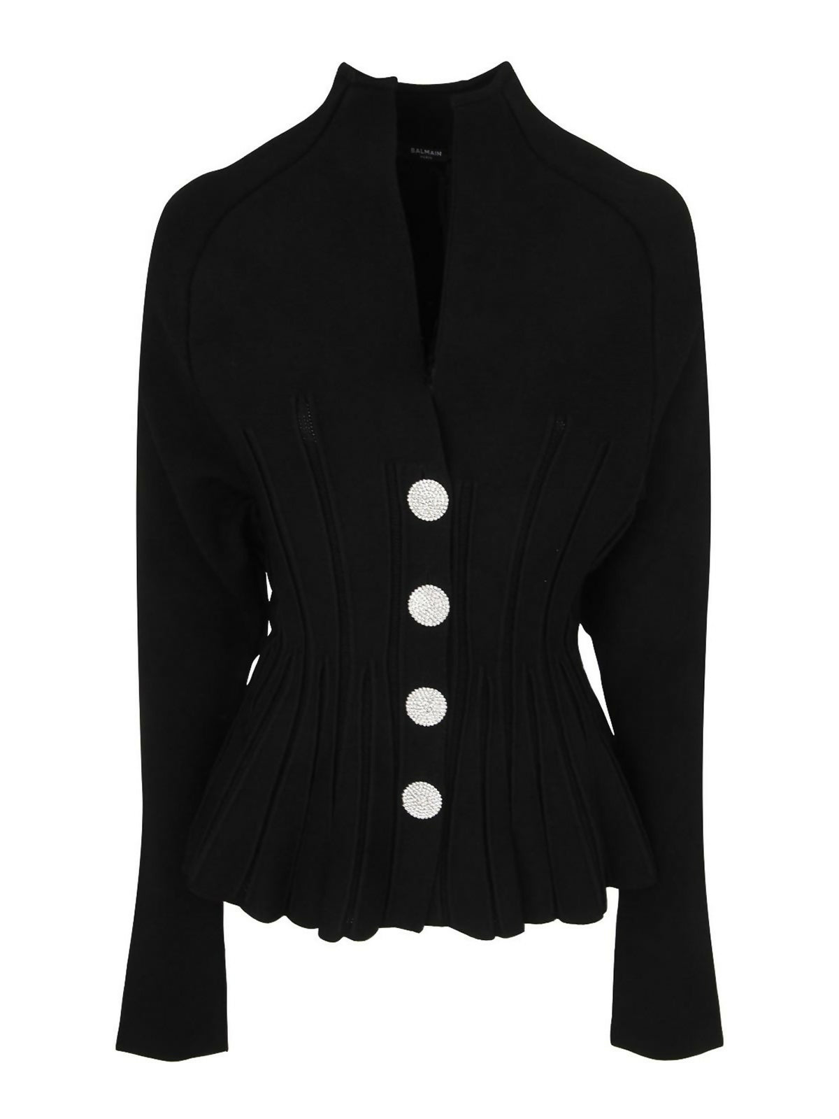 Balmain, Buttoned Ribbed Knit Basque Cardigan