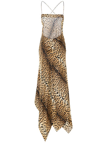 Roberto Cavalli, Asymmetric-Hem Cowl-Neck Silk Dress