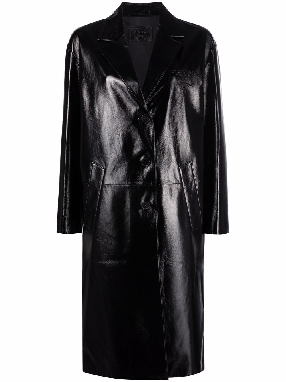 Prada, Logo Embossed Leather Long Coat