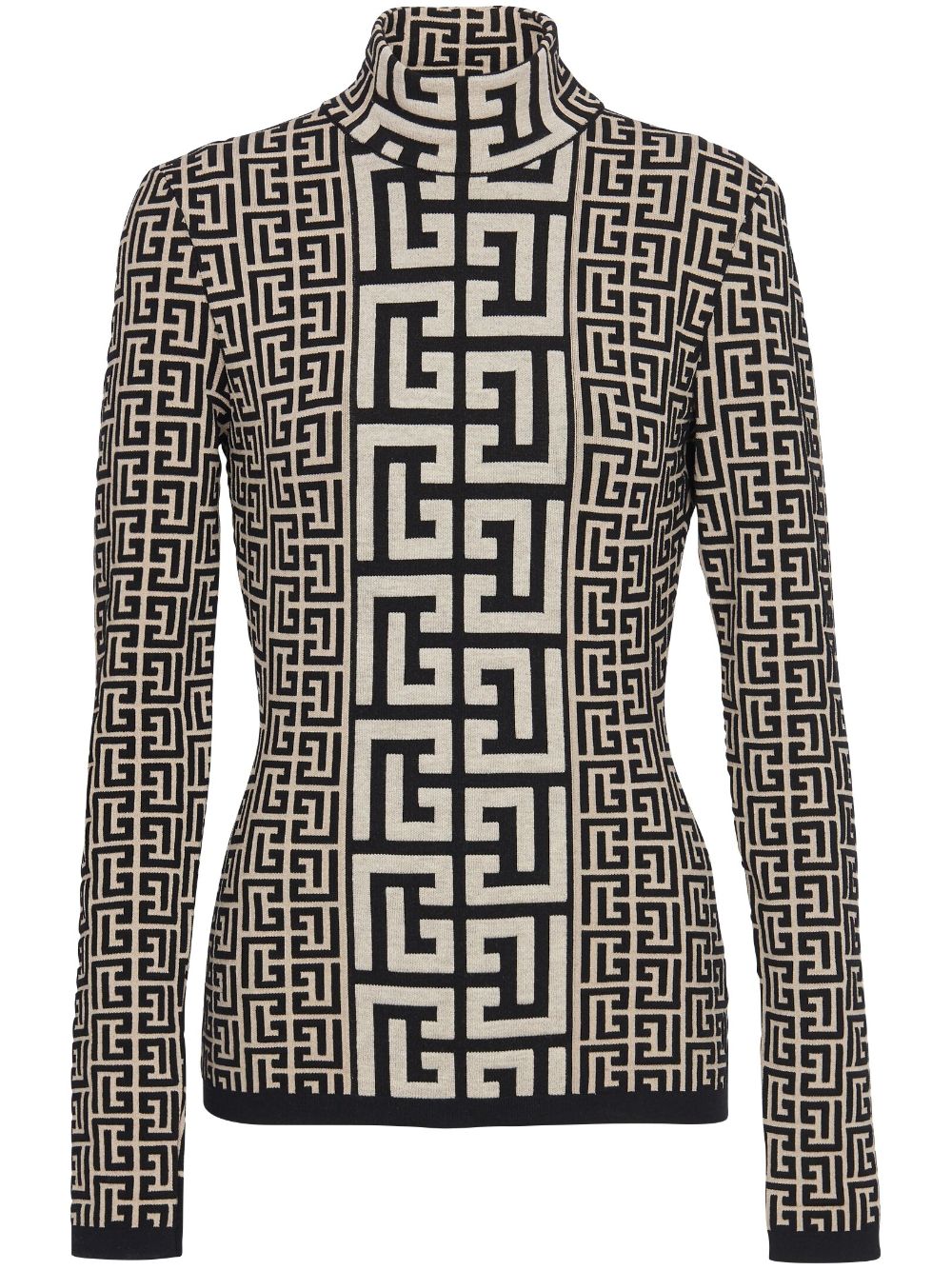 Balmain, Intarsia-Knit Monogram Roll-Neck Top