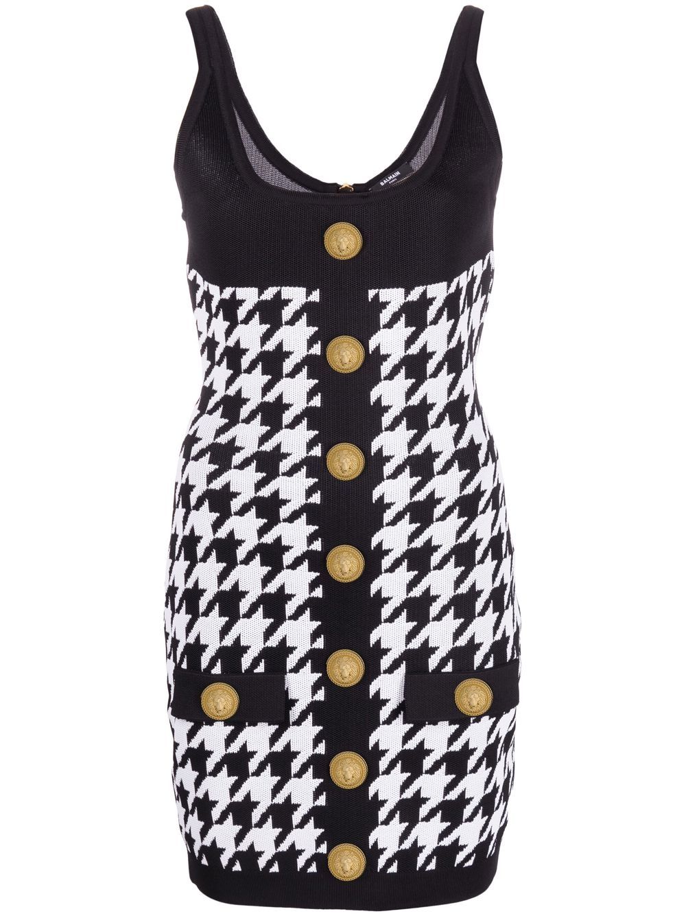 Balmain, Houndstooth Printed Buttoned Mini Dress