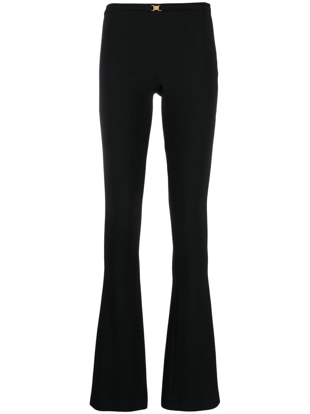 Blumarine, logo-buckle flared trousers