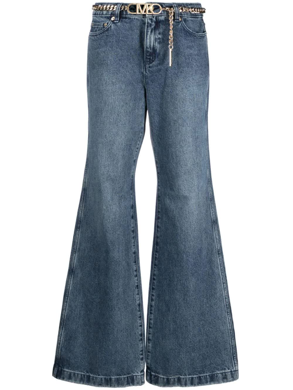 Michael Kors, Pure Cotton Belted Flared Denim Jeans