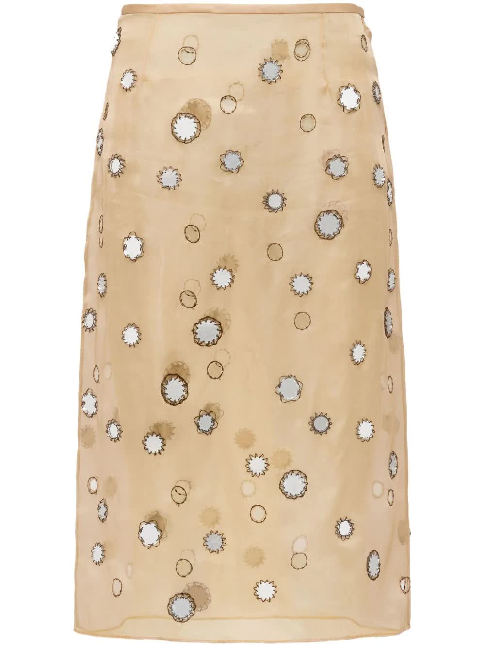 Prada, Mirror Embellished Organza Midi Skirt