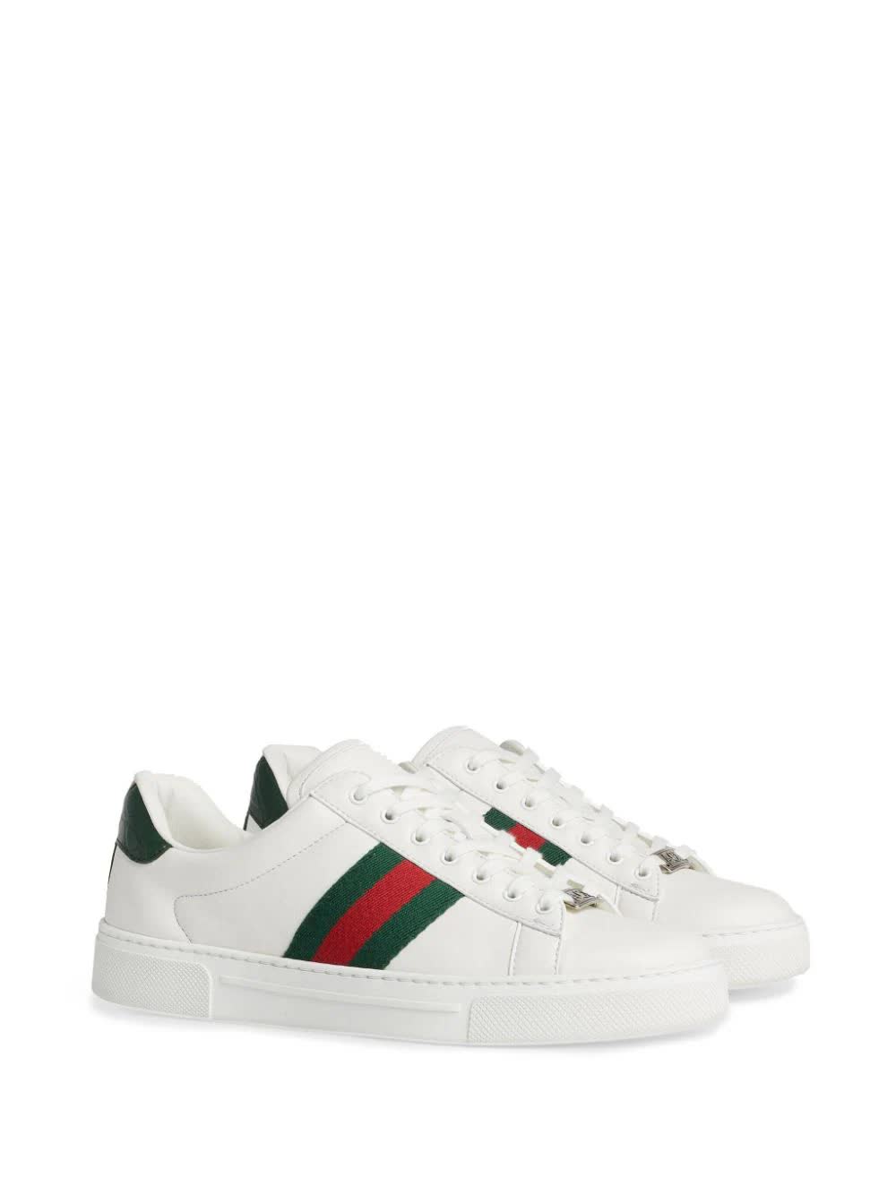 Gucci, Ace Web-Stripe Leather Sneakers