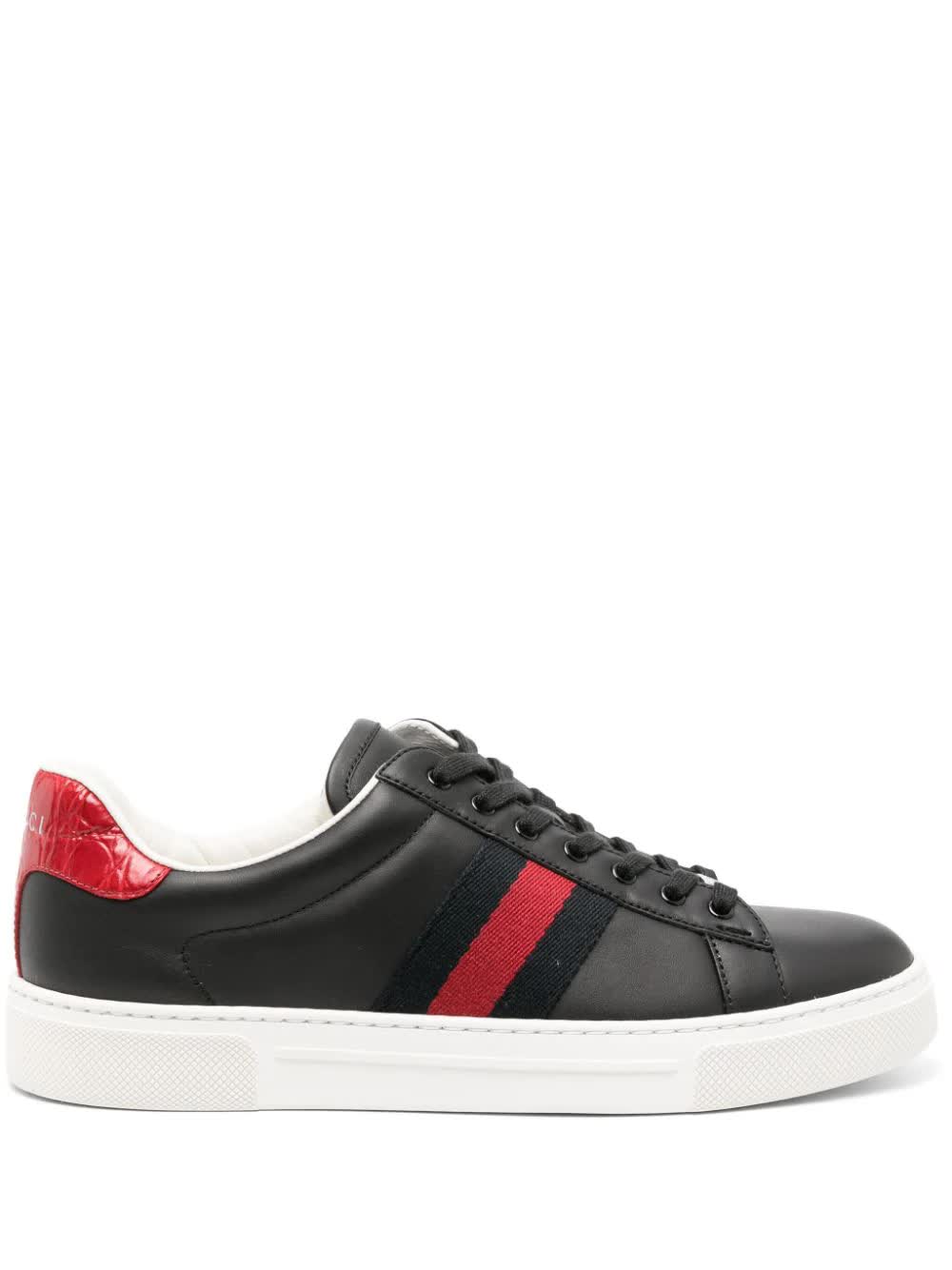 Gucci, Ace Web-Stripe Leather Sneakers