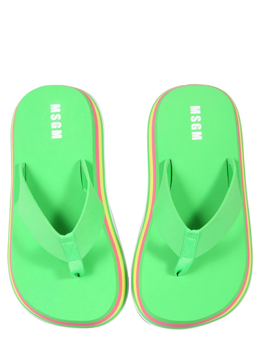 MSGM, Thong Striped Pattern Rubber Flipflops