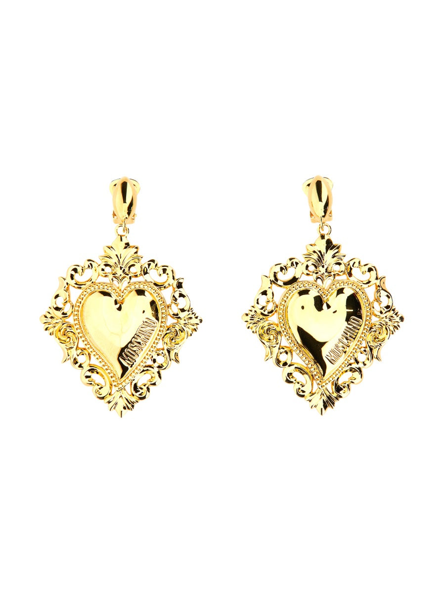 Moschino, Brass Gold Heart Earrings