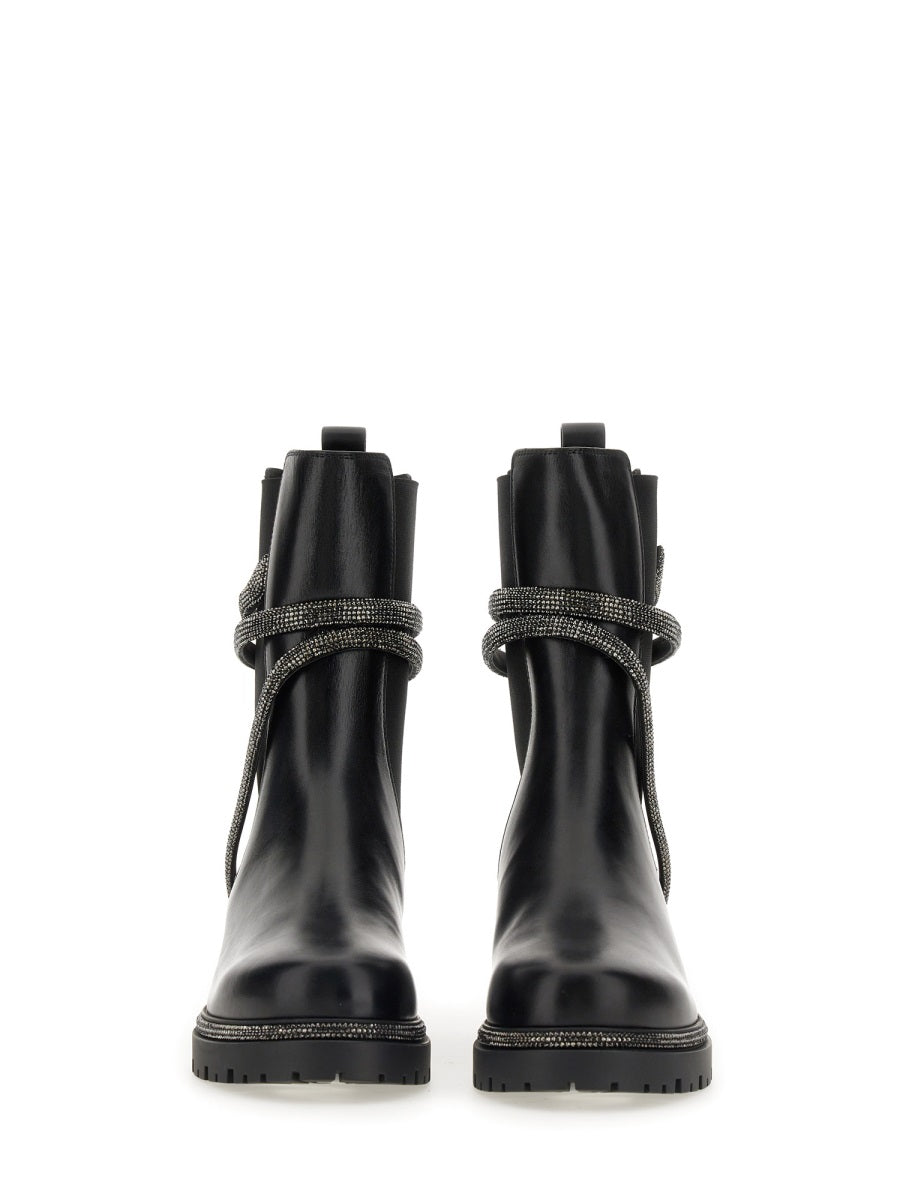 René Caovilla, Snake-Embellished Round-Toe Ankle Boots