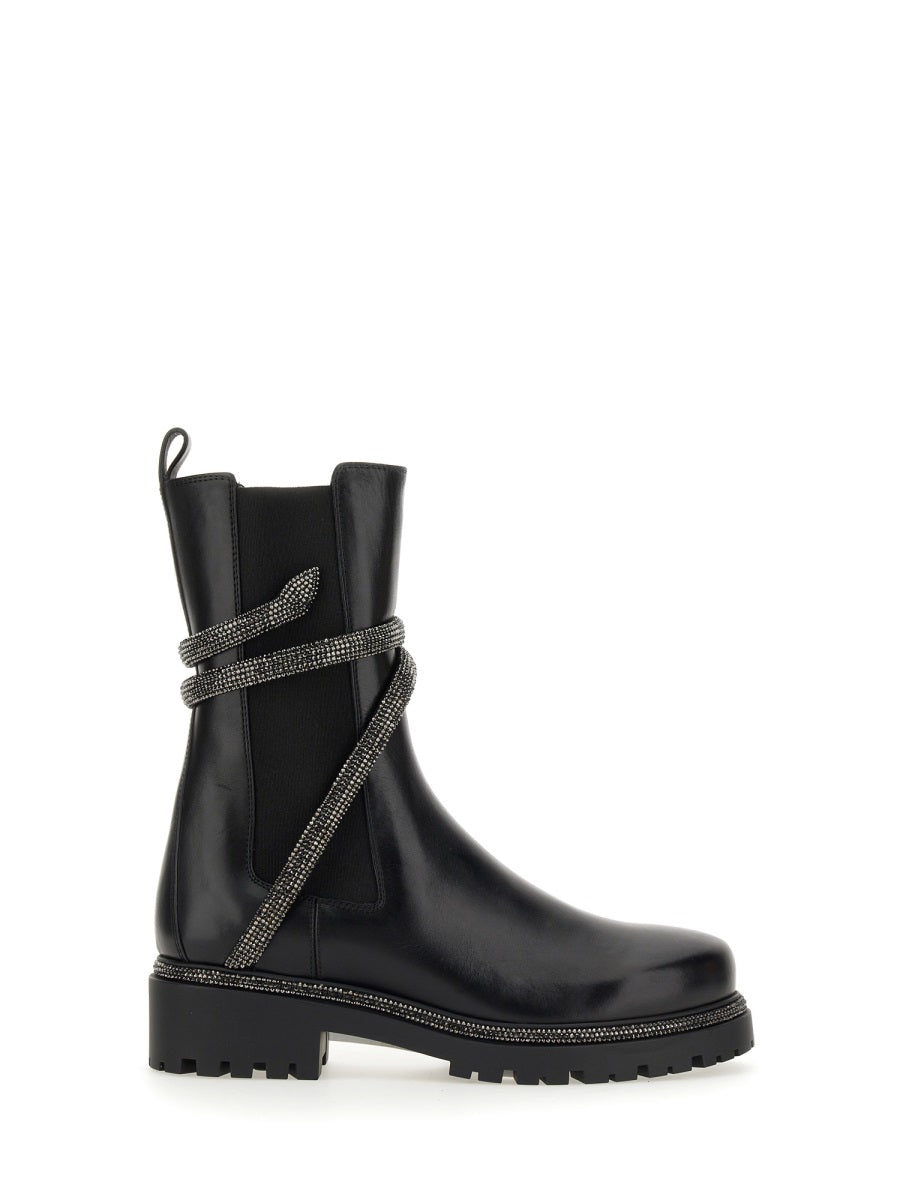 René Caovilla, Snake-Embellished Round-Toe Ankle Boots