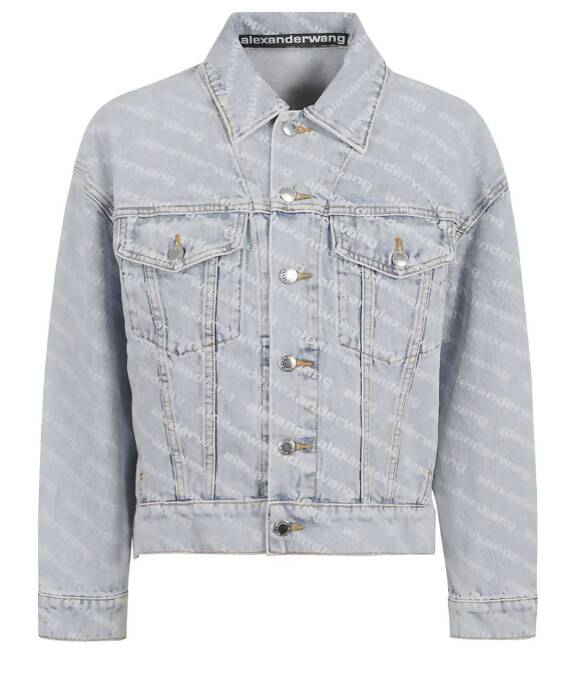 Alexander Wang, Cotton Denim Jacket with All Over Logo