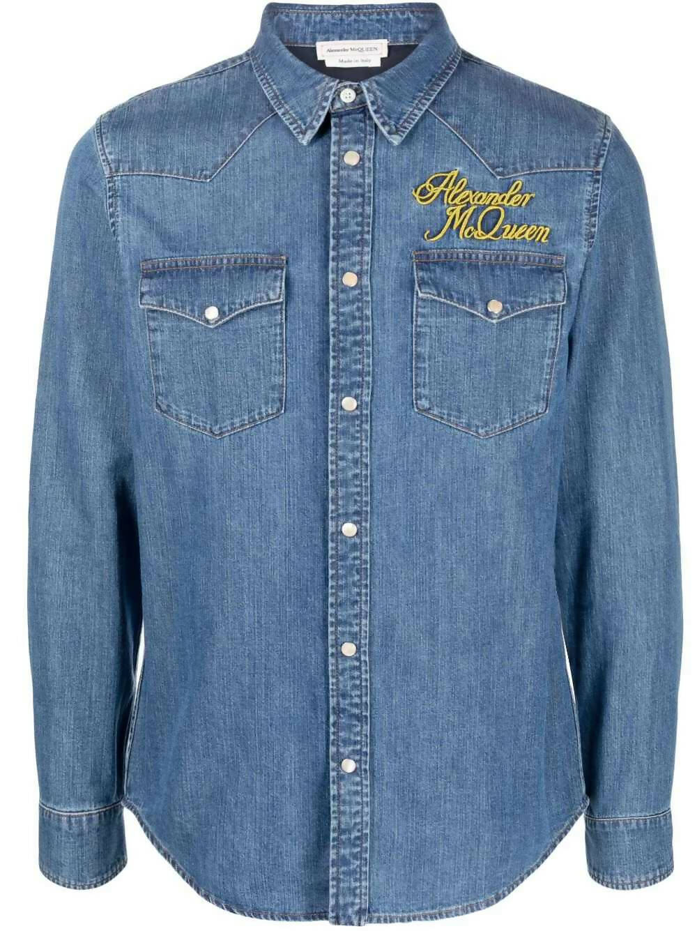 Alexander McQueen, With Embroidered Logo Cotton Denim Shirt