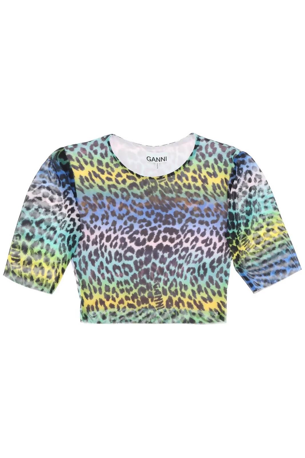 Ganni, Leopard-Printed Crewneck Cropped Top